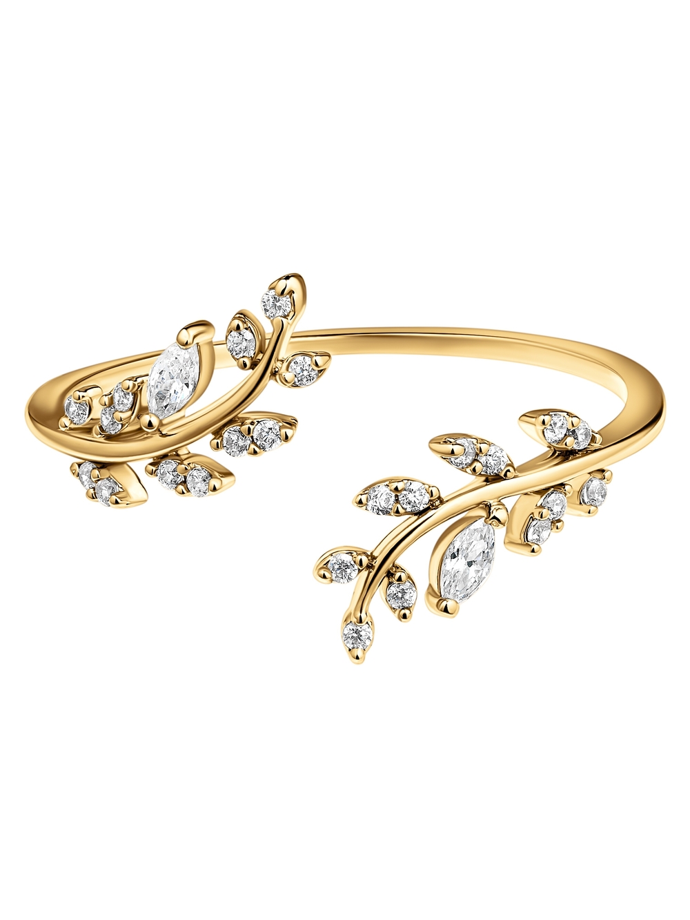 Gold Leaf Crystal Open Bangle Bracelet - Women Jewelry